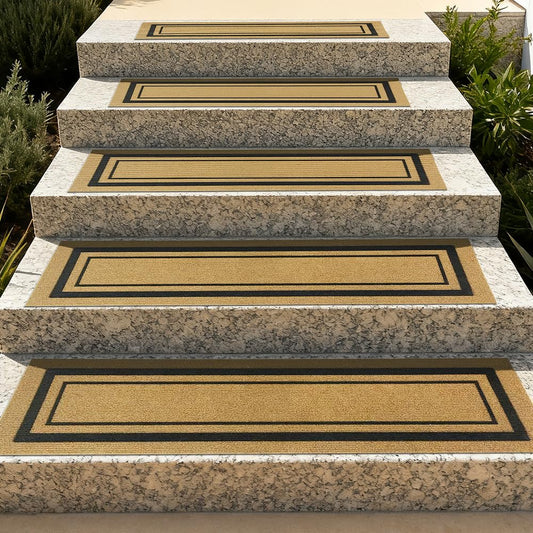 Outdoor Stair Treads for Wooden Steps, Non-Slip Rubber Brown Stair Runner Rugs, 2 Pcs 8.5" x 30" Heavy Duty Stair Mats for Outside Steps, Weatherproof Grip for Elders, Dogs & Kids, Black Border.