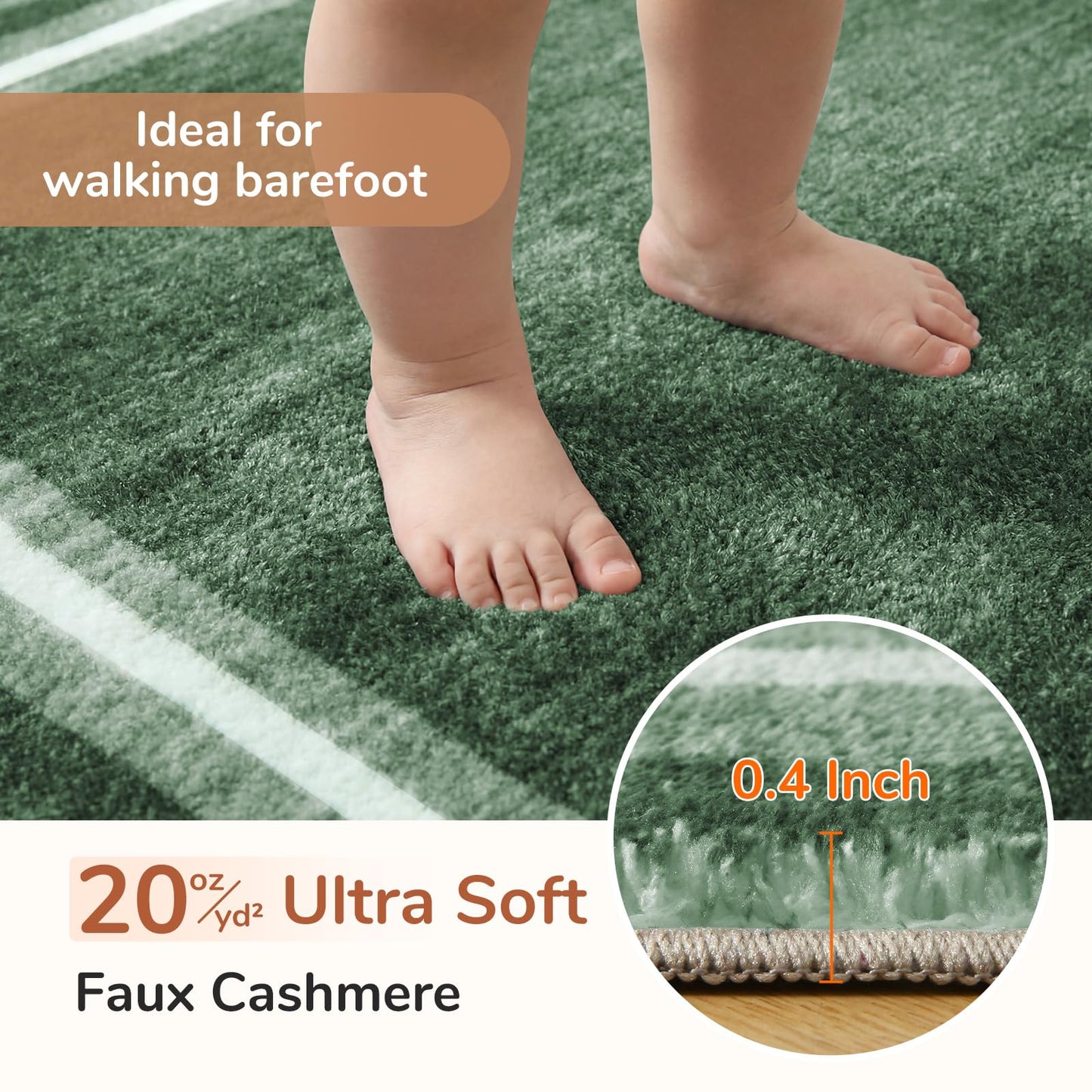 OPPODREAM Border Soft Area Rugs 5x7, Washable Green Rug with Non Slip Backing, 5 x 7 Faux Cashmere Low-Pile 5x7 Carpet