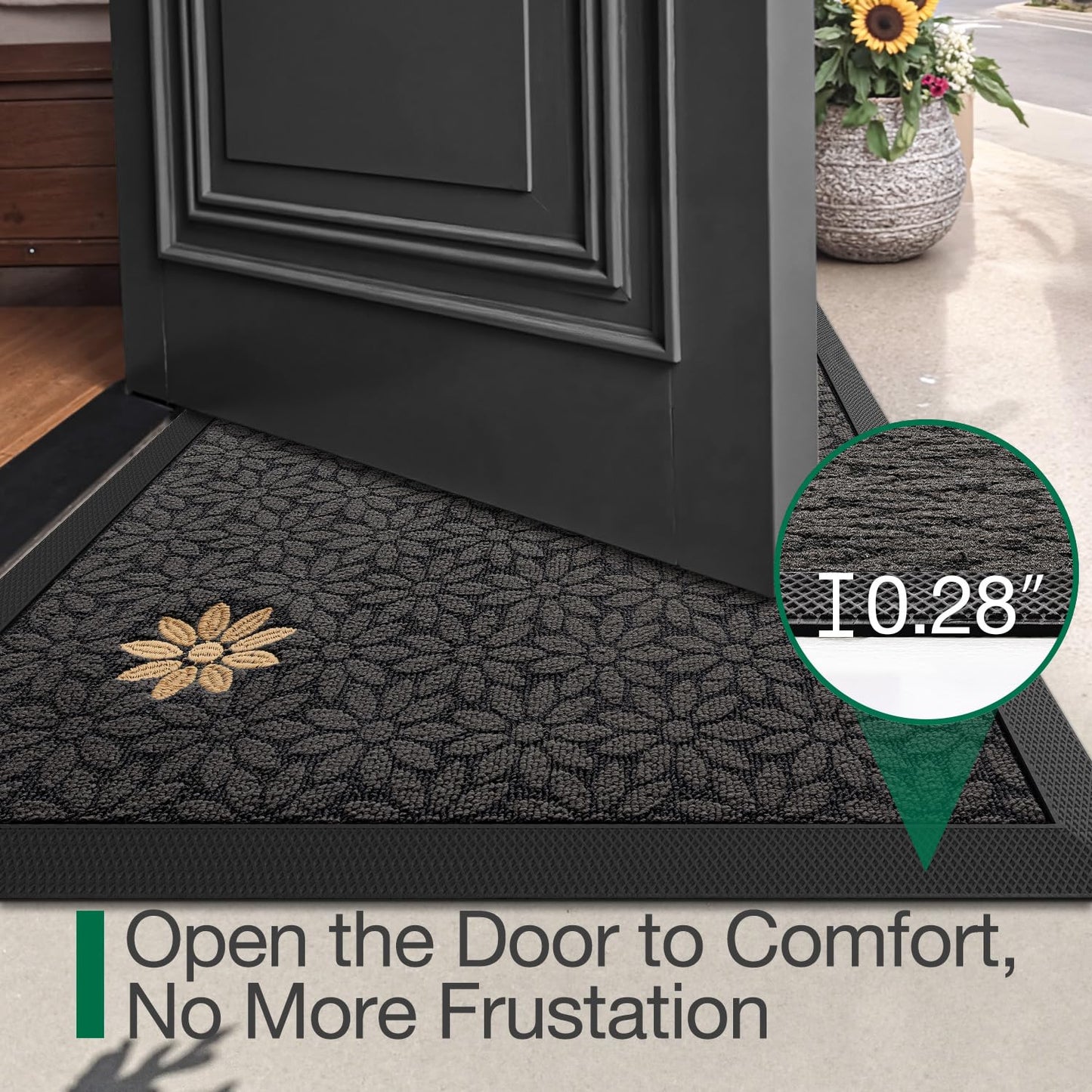 LUMI Outside Welcome Door Mat 24x36, Non-Slip Heavy Duty Dirt Trapper, Grey