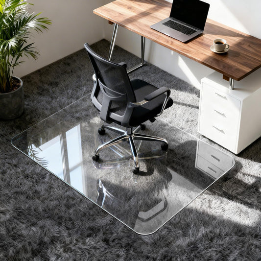 Vicwe Glass Chair Mat for Carpet,32"x48" Tempered Glass Office Chair Mat,1/5" Thick Glass Chair Mat with Rounded and Polished Edges,Smooth Glide for Carpet & Hardwood Floor Protection
