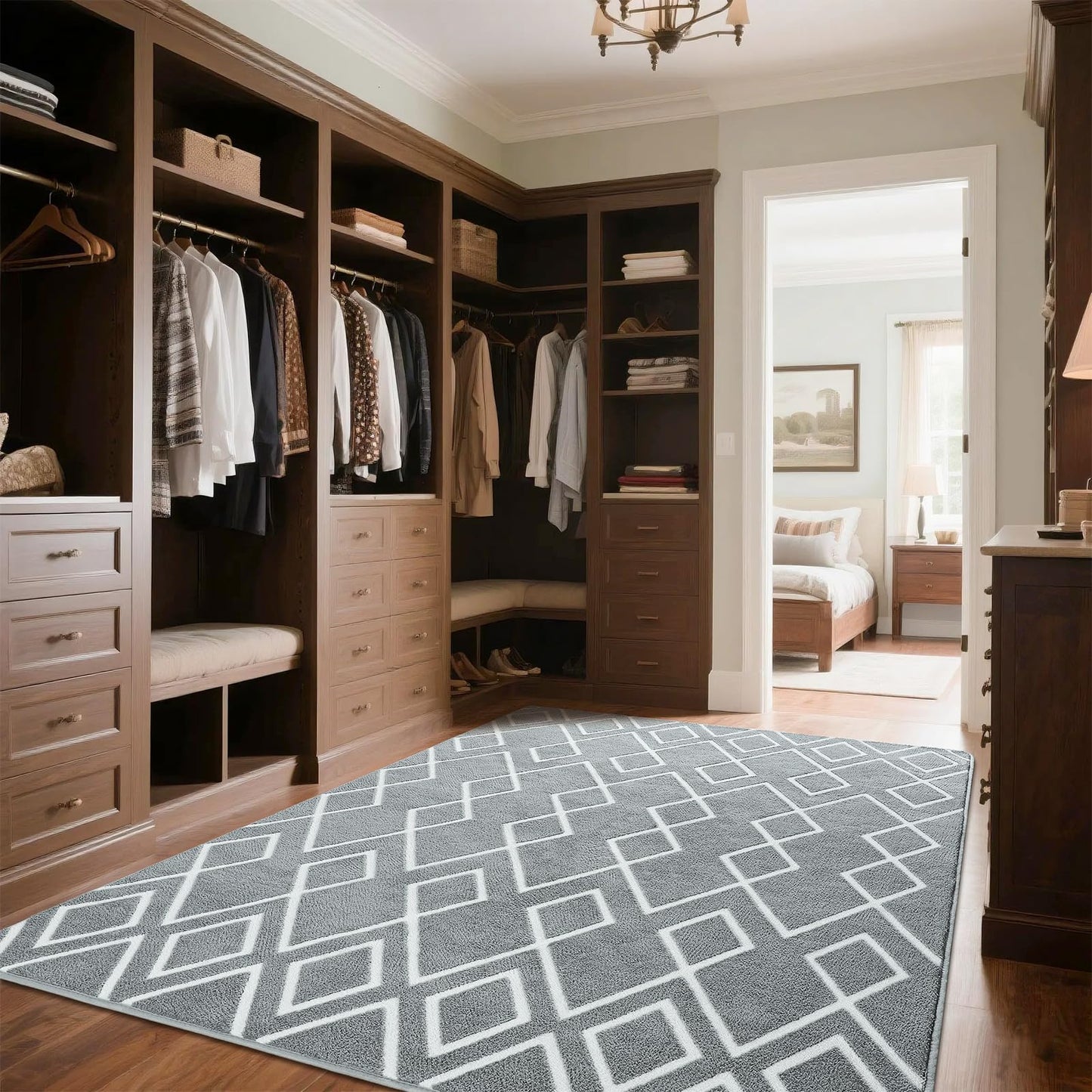 Rtizon Soft Area Rug for Bedroom, 4x6Ft Moroccan Rugs for Living Room, Geometric Non-Slip Carpet with Memory Foam for Boys Girls's Bedside Office Dorm Hallway, Grey and White