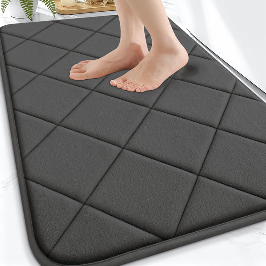 OLANLY Memory Foam Bath Mat 30x20, Ultra Soft and Absorbent Bathroom Rugs, Machine Washable, Comfortable Bath Carpet for Bathroom Floor, Tub and Shower, Black