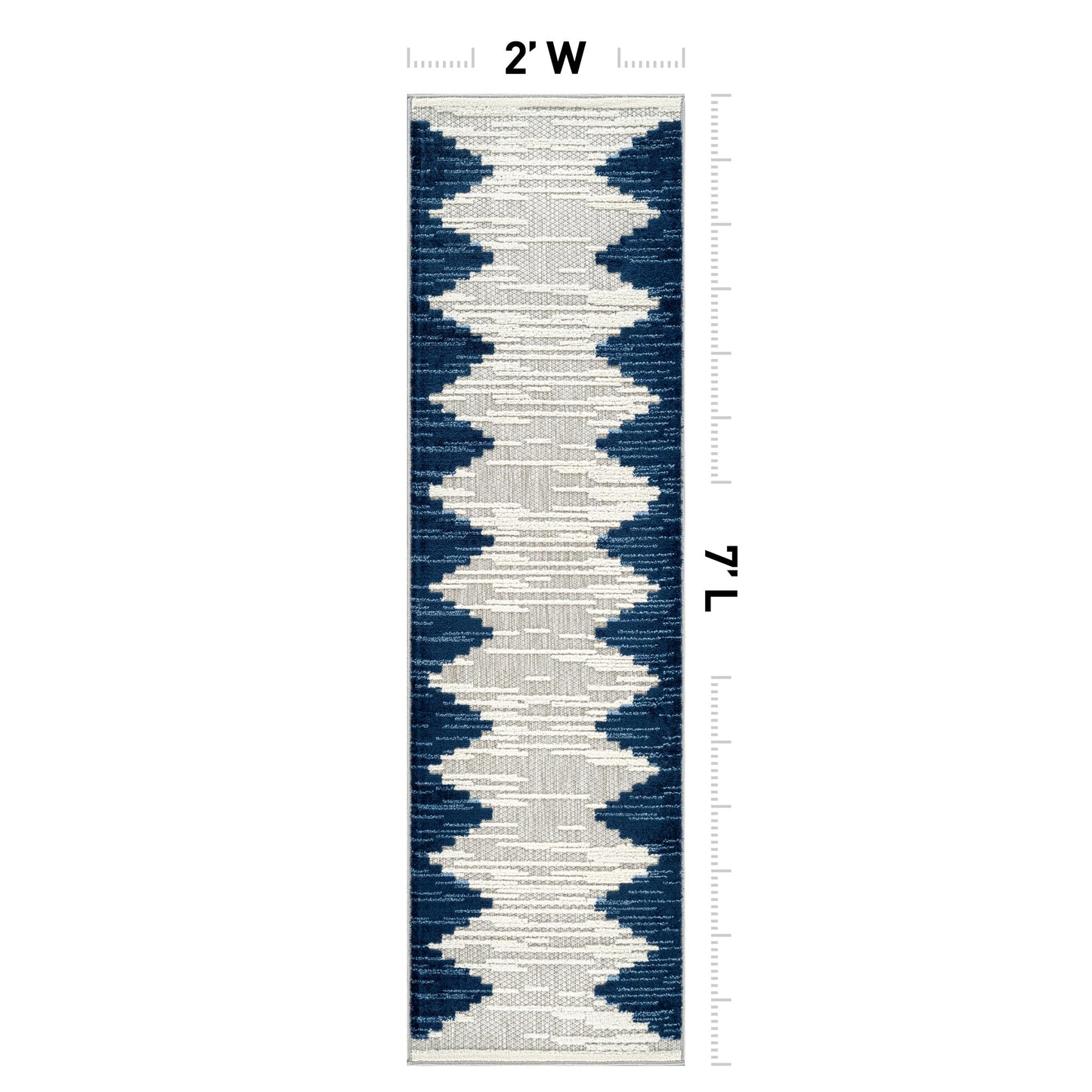 Rugshop Indoor/Outdoor High-Low Textured Runner Rug, Geometric Bohemian, Easy-Clean Patio Rug for Porch Deck Balcony 2' x 7' Dark Blue