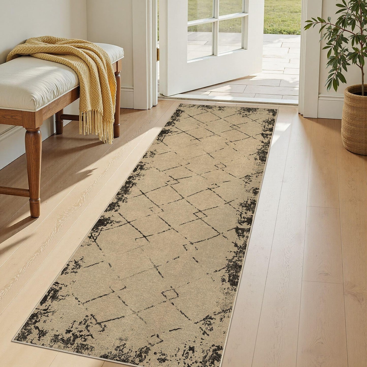 UERMEI 2x6 Outdoor Jute Runner Rug, Neutral Rugs Washable Farmhouse Patio Non Slip Runners Rug for Hallway Kitchen Bedroom Porch Laundry Bathroom Modern Brown