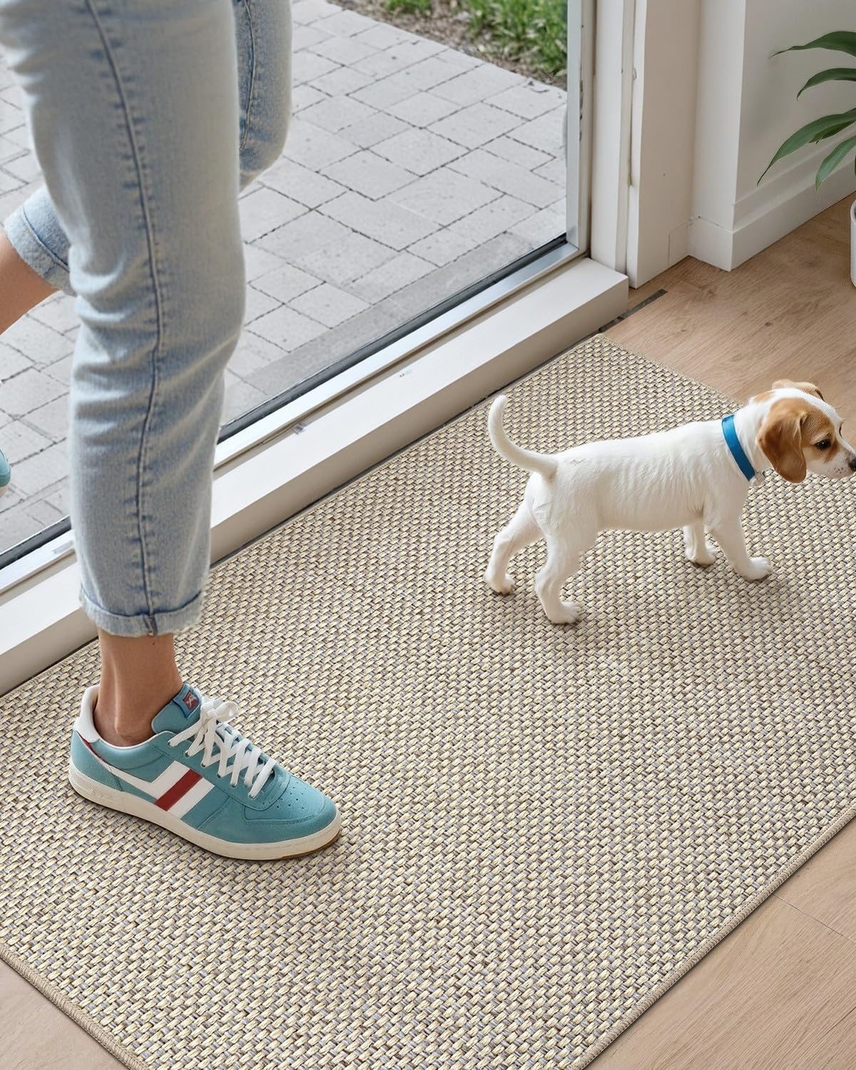 HearthCraft Ultra Thin Front Door Mat, 24x36 Rug for Entryway Indoor, Non-Slip Low Profile Doormat with Rubber Backing, Durable Waterproof for Home, Patio, Porch, Beige