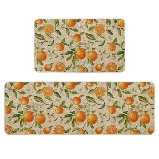 Artoid Mode Orange Spring Kitchen Mats Set of 2, Home Decor Low-Profile Kitchen Rugs for Floor - 17x29 and 17x47 Inch