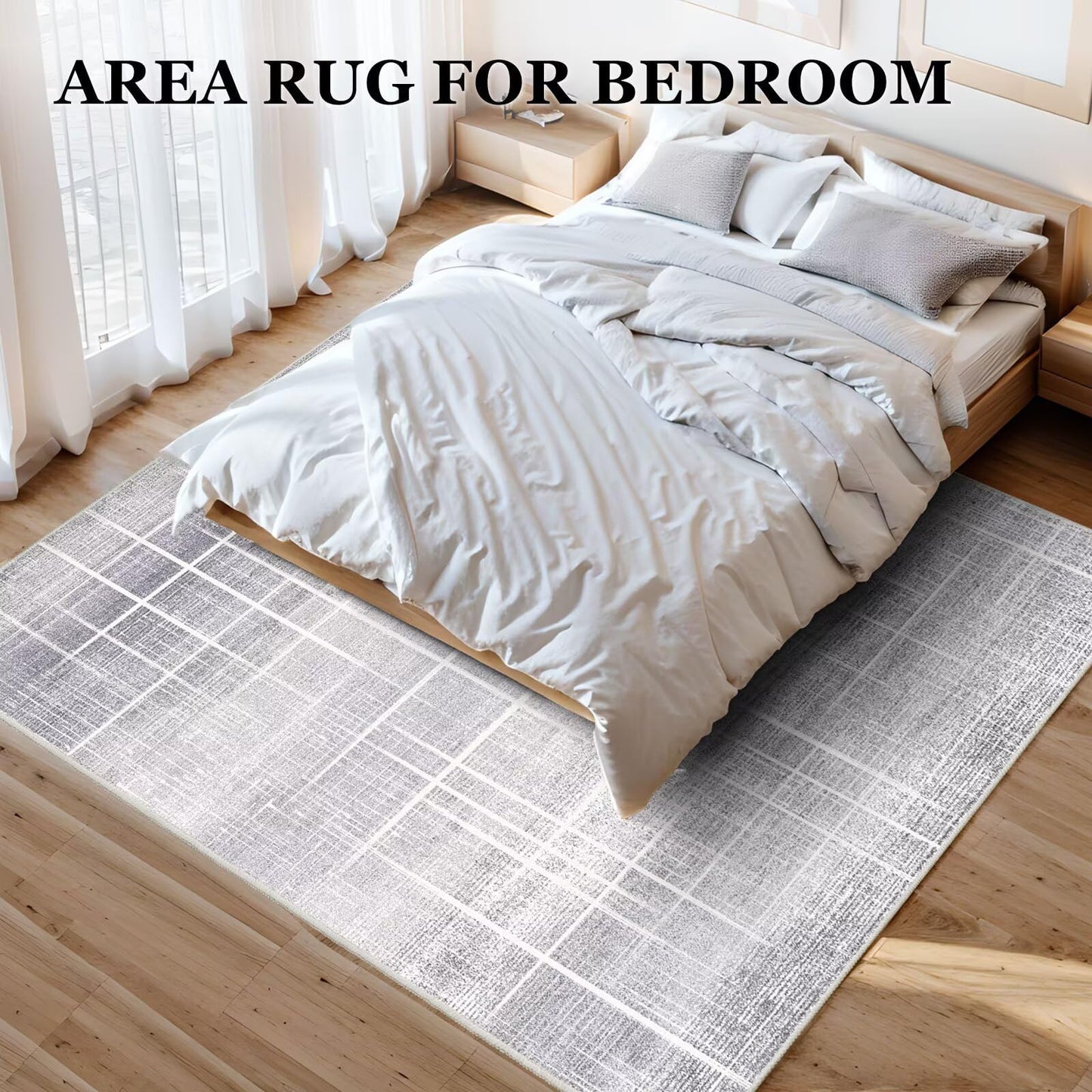 Vamcheer Modern Area Rug 8x10 - Upgraded 10mm Thick Sponge for Exceptional Comfort, Abstract Area Rug for Living Room/Bedroom/Office, Non-Shedding & Easy to Clean, Grey Striped
