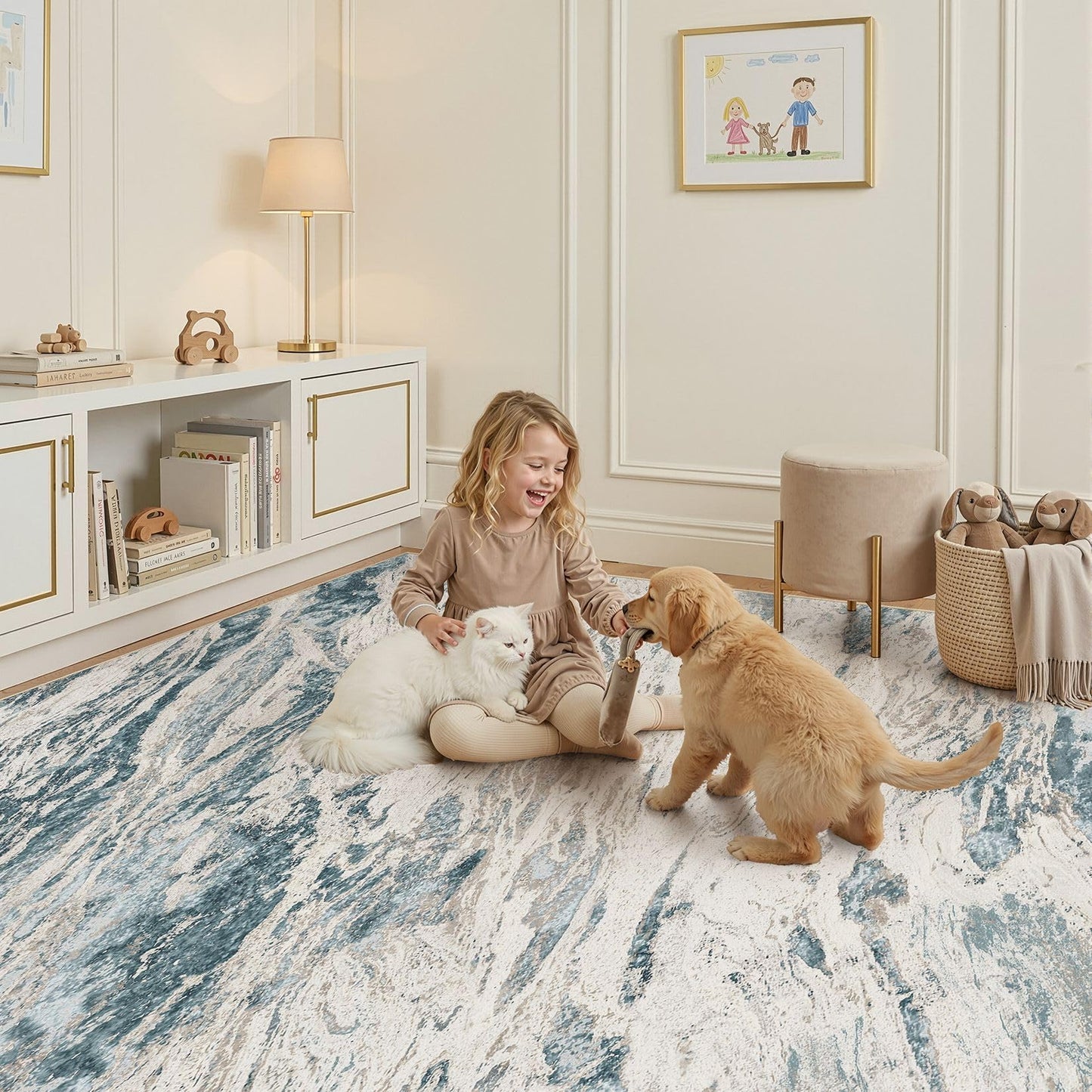 Micgeek Area Rugs for Living Room: 9X12 Abstract Washable Rug Modern Neutral Large Soft Stain Resistant Non-Slip for Bedroom Dining Room Indoor Home Office Carpet - Blue Brown