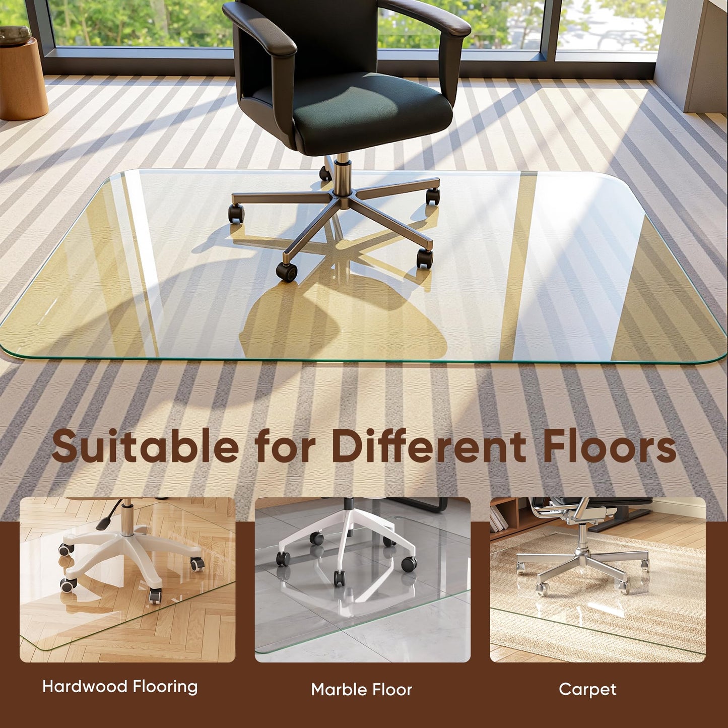 Antok Tempered Glass Chair Mat, 46"x55" Office Chair Mat for Carpet & Hardwood Floors, Heavy Duty 1/5" Desk Chair Mat for Smooth Rolling at Home or Office