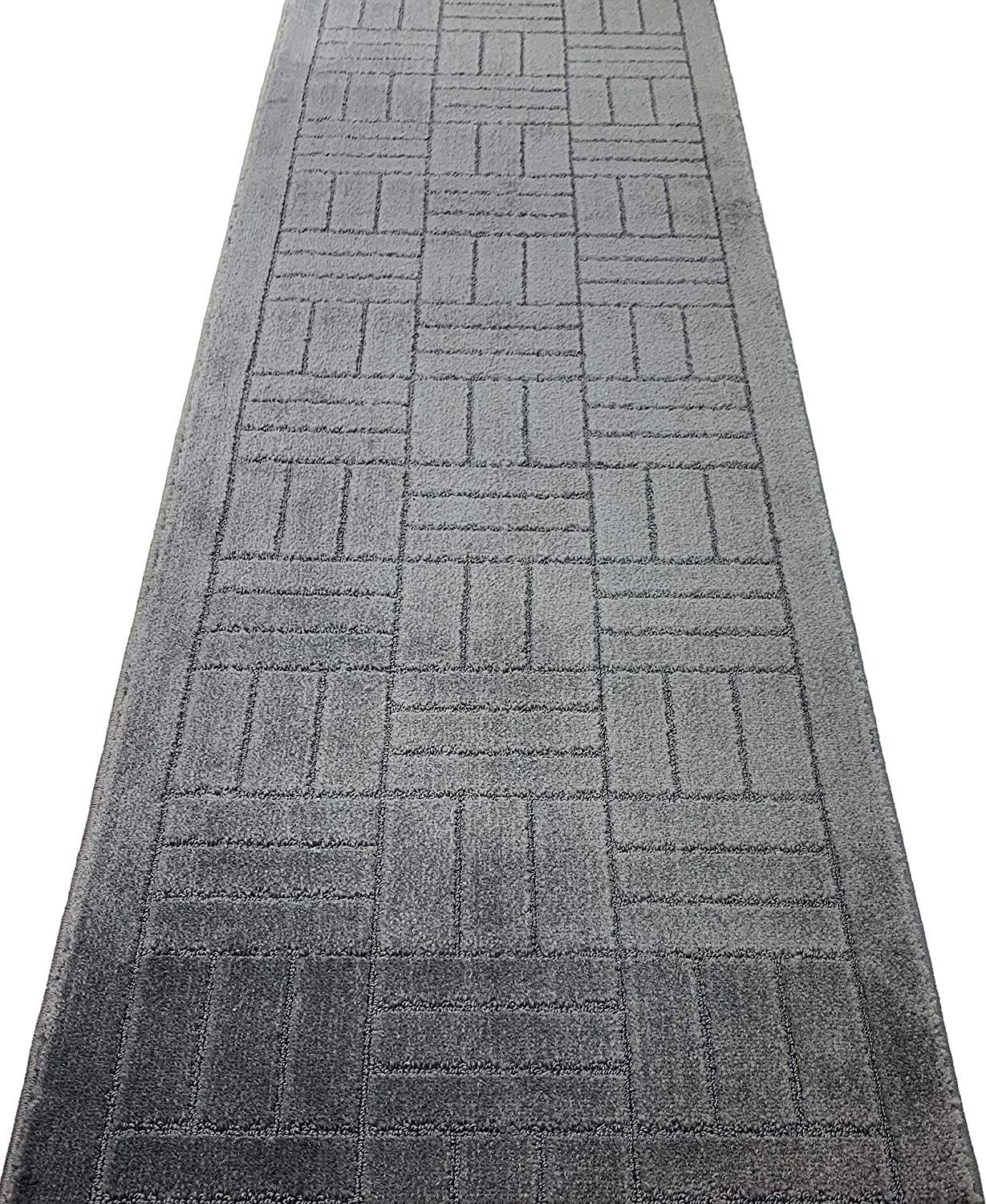 6 FT Long Non-Slip Washable Carpet Runner Rug with Rubber Backing, Custom Floor Mat for Kitchen Hallway Stairs Bedroom Bathroom Entry, Bricks Anthracite Grey, Your Choice of Length, (26" X 6')