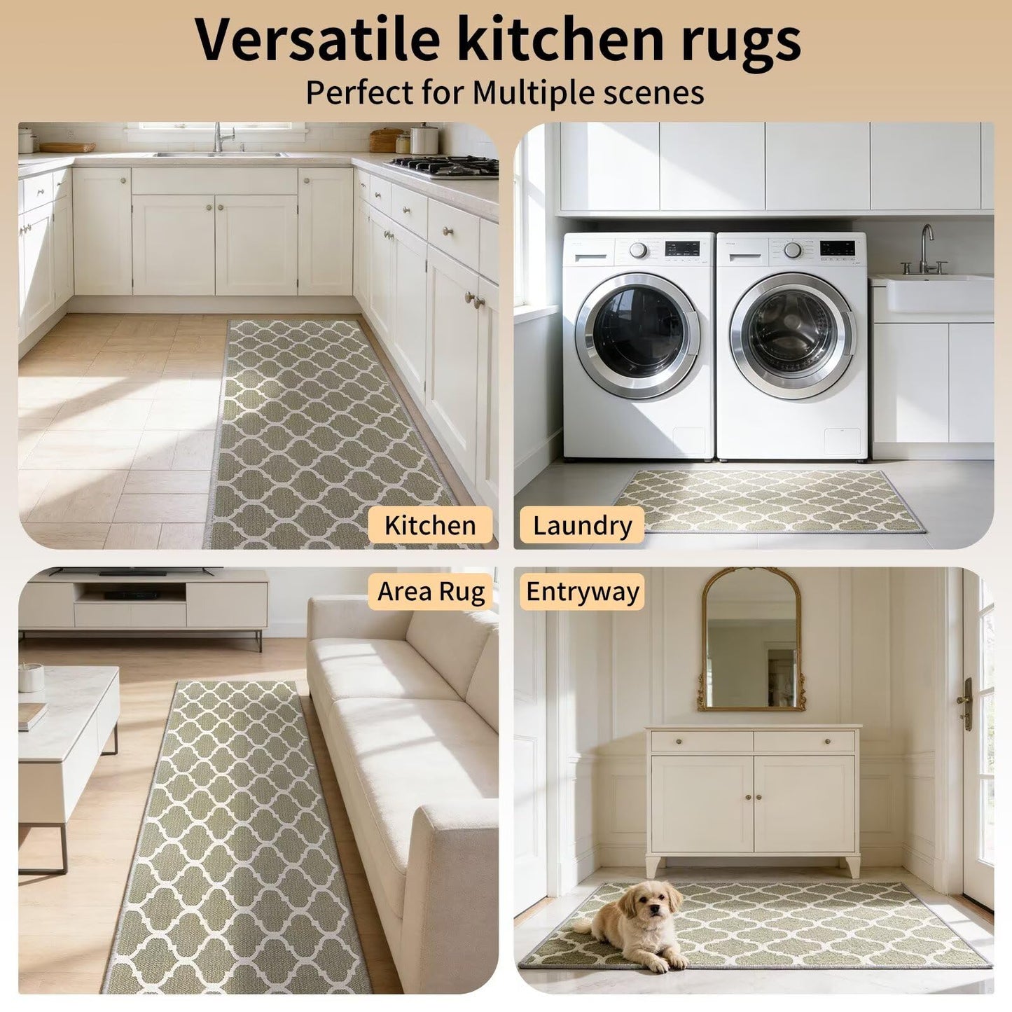 LixoTy Washable Non Slip Kitchen Rugs: Kitchen Runner Rugs Non Skid Washable Absorbent Comfort Standing Kitchen Mats with Rubber Backed, Rugs for Kitchen Floor, Sink, Laundry, Office (Kaqi 17''*47'')