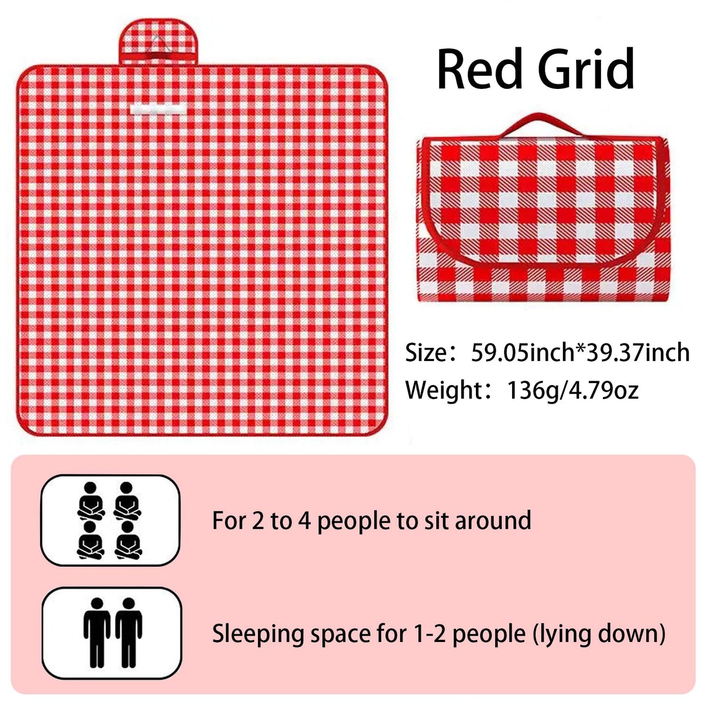 EIYNIY Large Picnic Blanket Waterproof and Sand Proof -59x39 inch Large Outdoor Beach Mat, Portable Foldable Blanket, Suitable for Camping, Parks, Families, Adults, Children, and Pets (Red-M)