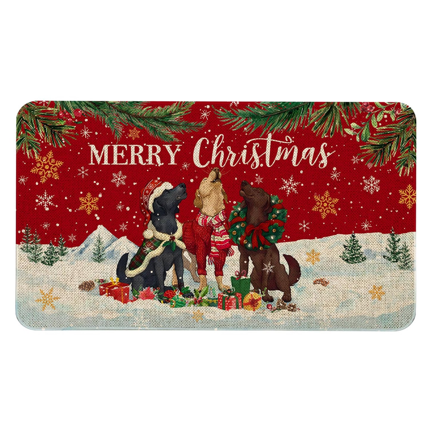 Roszwtit Christmas Dog Door Mat 30 X 17 Inch Merry Christmas Doormat Indoor Outdoor Entrance Floor Rug Non Slip Winter Christmas Decor Rubber Welcome Mats