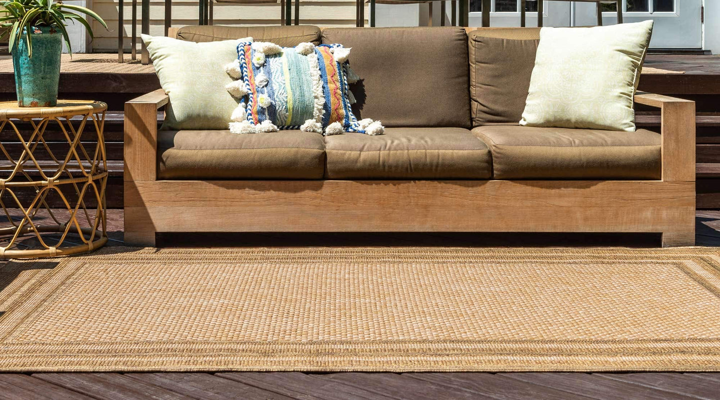 Unique Loom Outdoor Border Collection Area Rug - Multi Border (5' 3" x 8' Rectangle, Tan/ Light Brown)