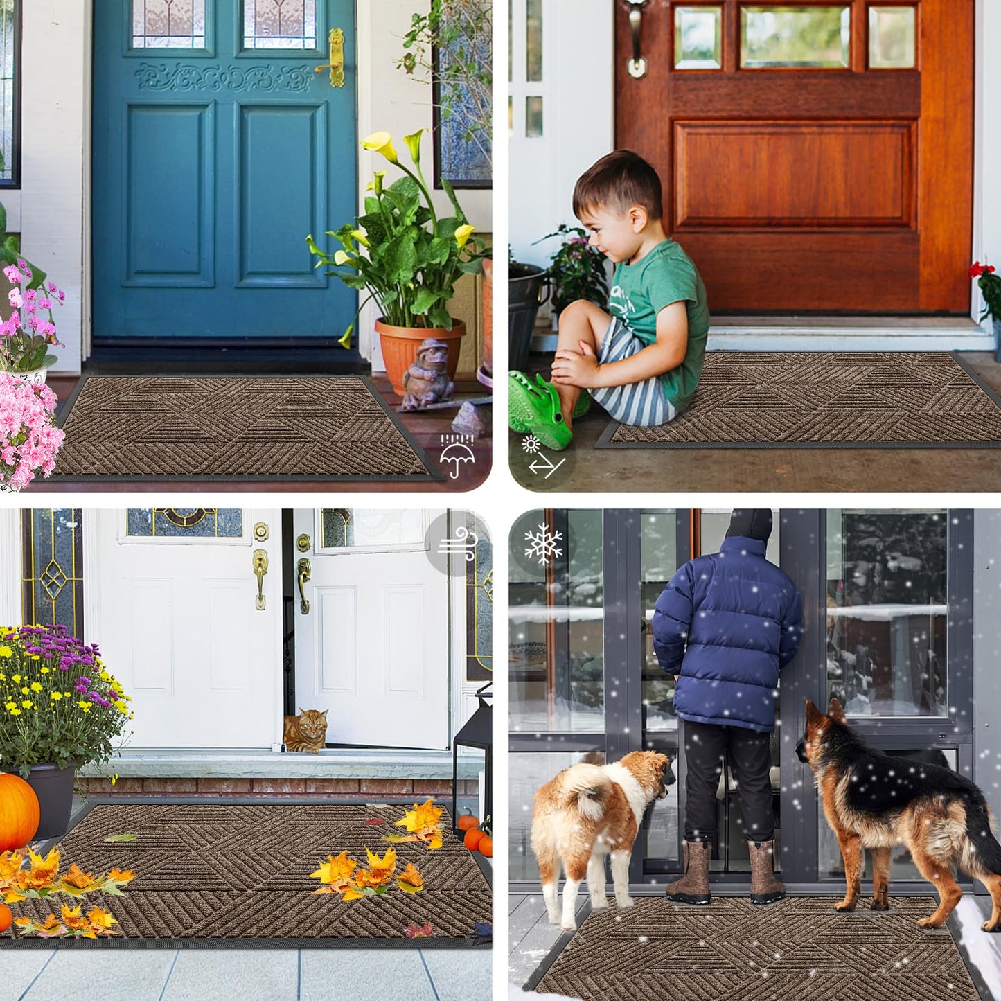 Smiry Front Door Mat Outside Entrance, Heavy Duty Sturdy Natural Rubber Doormat, Trap Dirt and Moisture, Easy Clean Low Profile Mats for Indoor Outdoor Entry, Irregular Triangle (71x34, Brown)