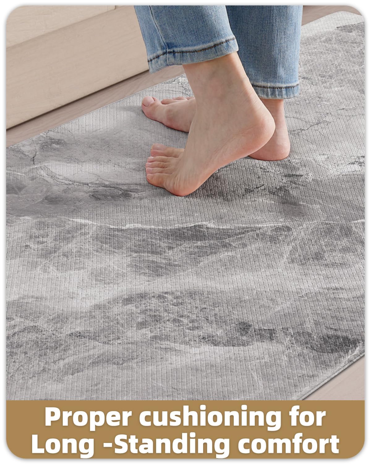 Color&Geometry Marble Kitchen Mats for Floor 24x59, Non Slip Wide Kitchen Runner Rug, Easy Clean, Oil & Water Resistant, Anti Fatigue Foam Standing Mat for Sink, Laundry, Office, Grey