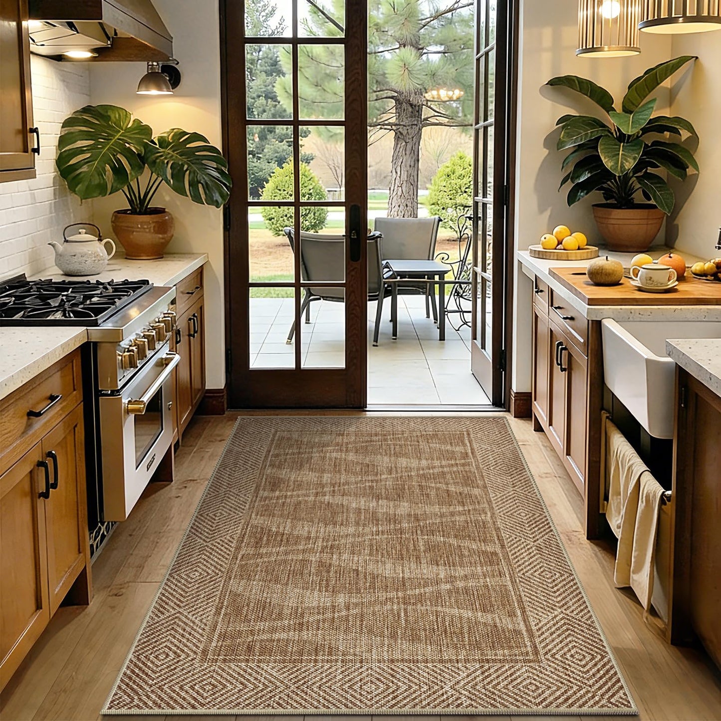 Jute Rug 3x5 Outdoor Patio Rug with Border, Washable Rugs for Entryway Porch, Farmhouse Non Slip Area Rugs with Rubber Backing, Non Shedding Carpet for Indoor Outdoor Bedroom, Courtyard, Light Brown
