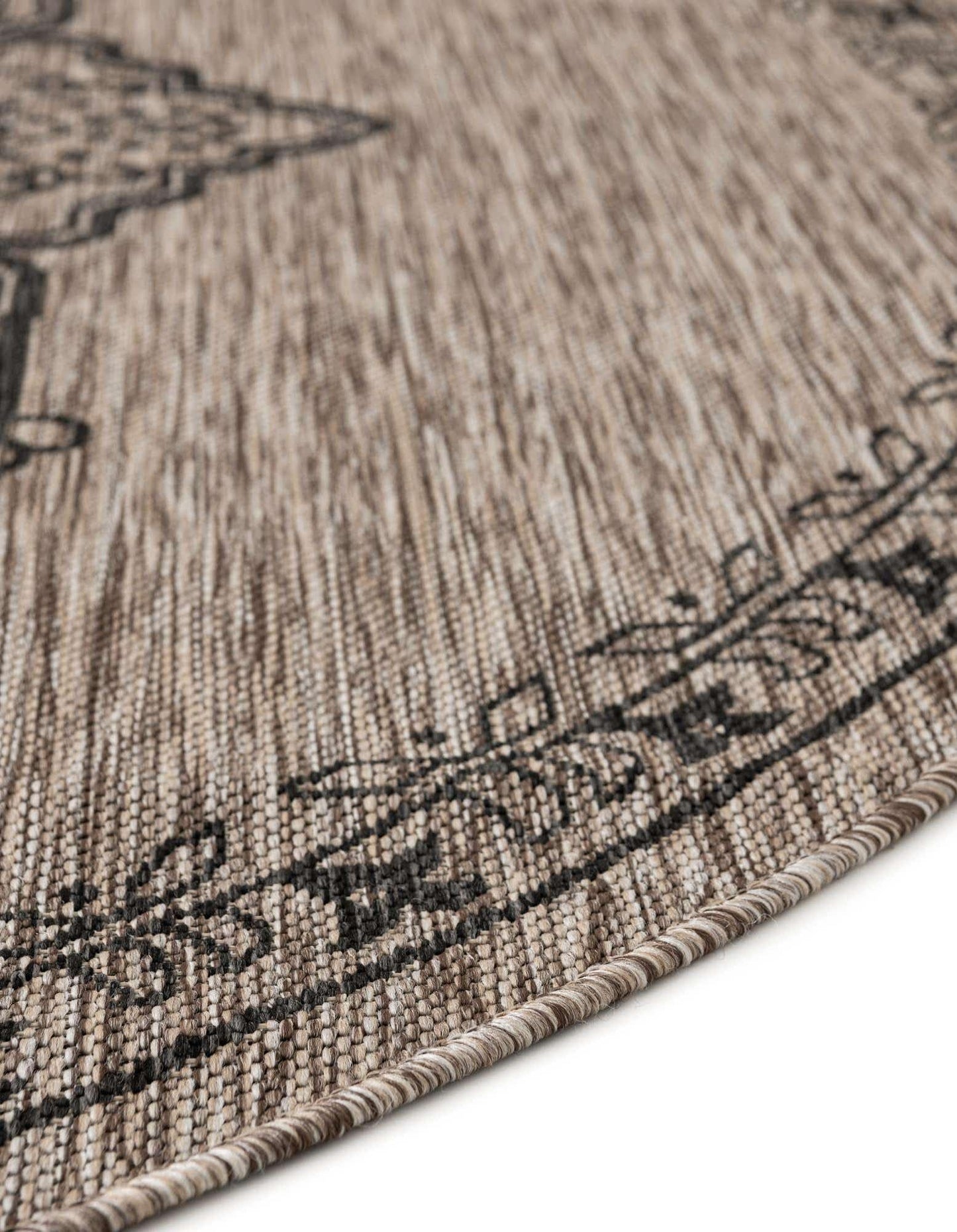 Unique Loom Outdoor Traditional Collection Area Rug - Antique (10' Round Beige/Black)