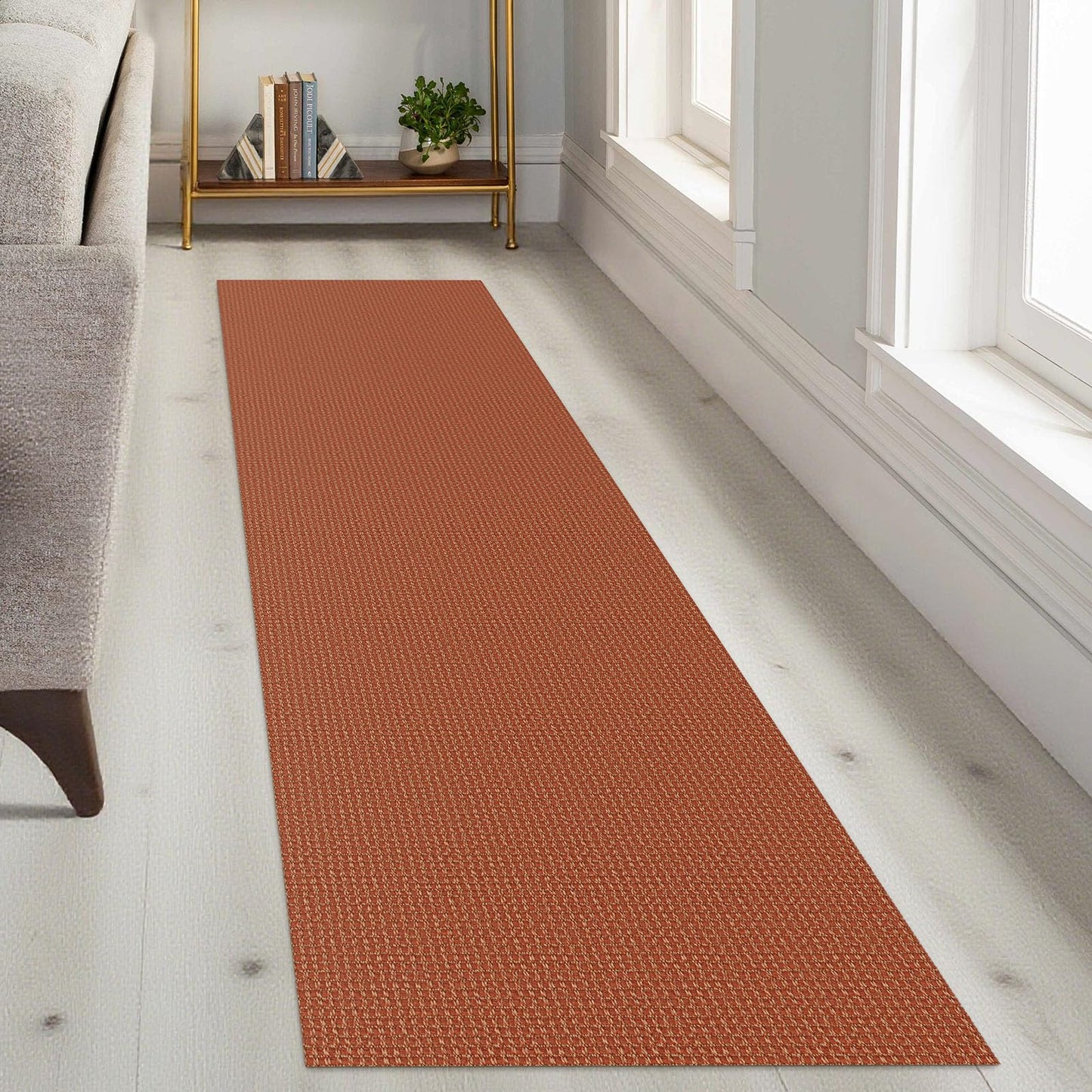 KOZYFLY Runners for Hallways 2x8 ft Washable Kitchen Runner Non Slip Rubber Backed Hall Runners Cotton Entryway Runner Rugs Floor Carpet for Indoor Backdoor Bedroom Kitchen, Orange/Tan