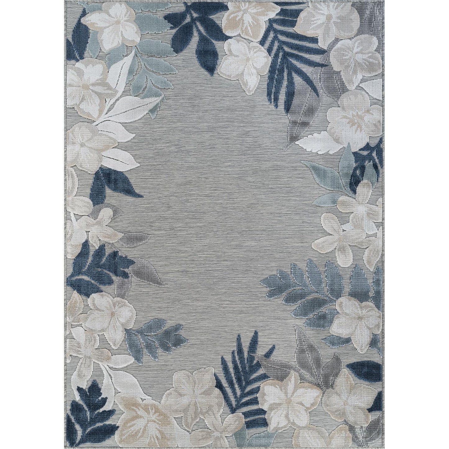 Outdoor Rug 5x7 Washable Area Rugs Indoor Outdoor Carpets Blue Border Floral Non Shedding Waterproof Easy Clean Patio Deck Porch Living Room Bedroom Garden RV (5 X 7 Blue)
