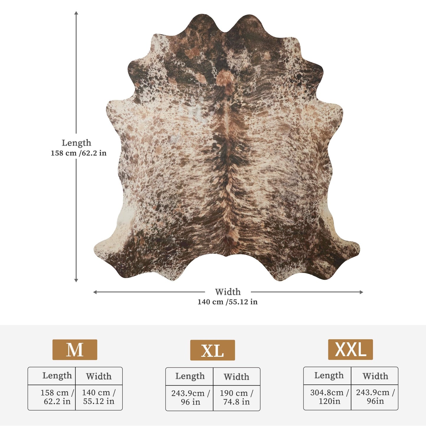 Guyekobe Brown Faux Cowhide Rug 4.6x5.2ft Washable Cowhide Rug No-Slip Animal Print Western Decor for Living Room Bedroom Kitchen Bathroom-No Fur