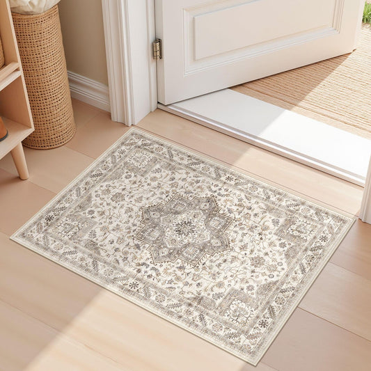 Vintage Living Room Area Rug 2x3 - Large Soft Washable Oriental Traditional Distressed Farmhouse Rugs for Bedroom - Indoor Floor Accent Carpet for Home Office House Decor -Light Brown