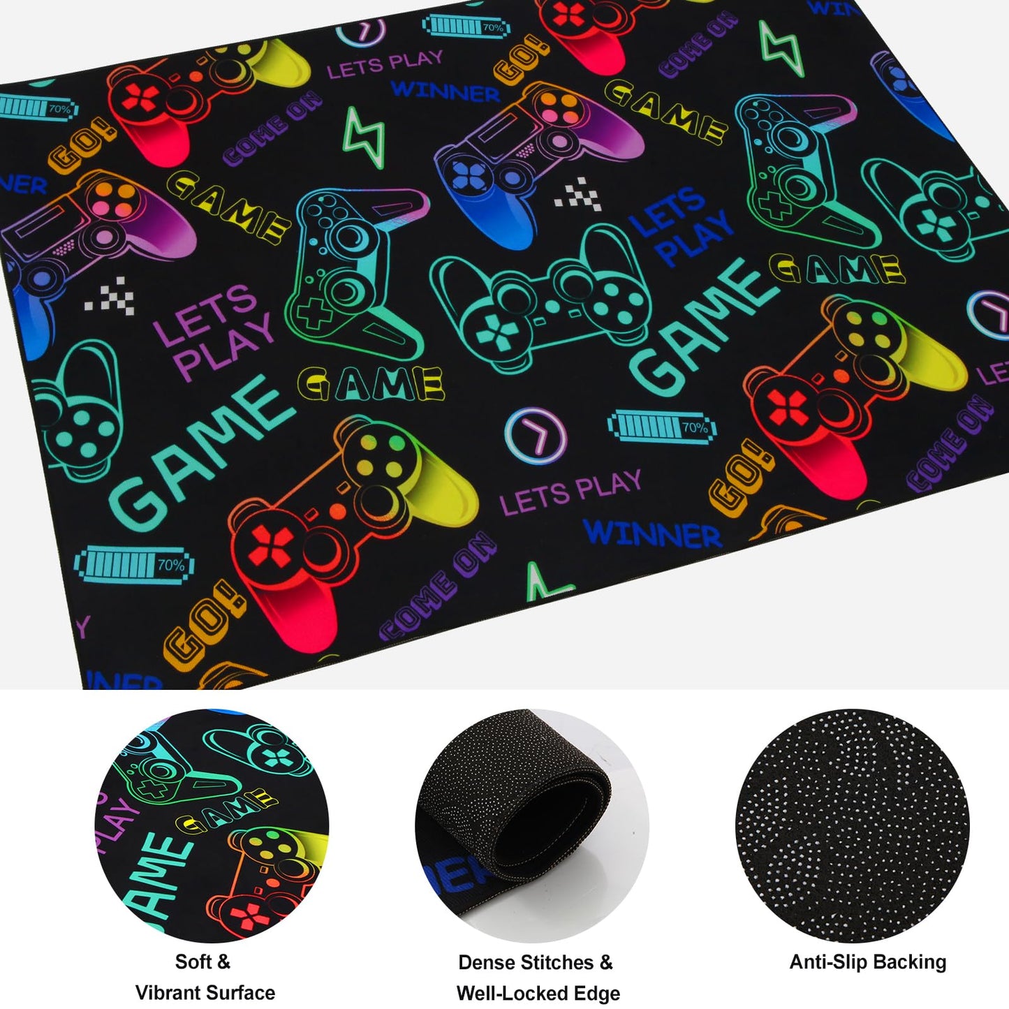 Vibrant Gaming Themed Area Rugs for Game Room Bedroom Decor Rug, Gamer Floor Carpet Mat 3'x5' for Boys Mens Kids Teens Video Games Console Rugs Under Desk Decorative Youth Setup Floor Mats