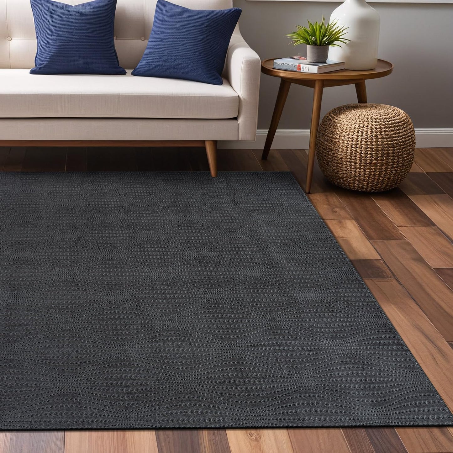 Luul Home Modern Dark Gray Non Slip Rug Solid 8x10 Non Skid Soft Rubber Back Area Rugs for Living Room Kitchen Bedroom Bathroom Dining Room Easy Cleaning Stain Resistant Non Shedding Carpet 8 x 10