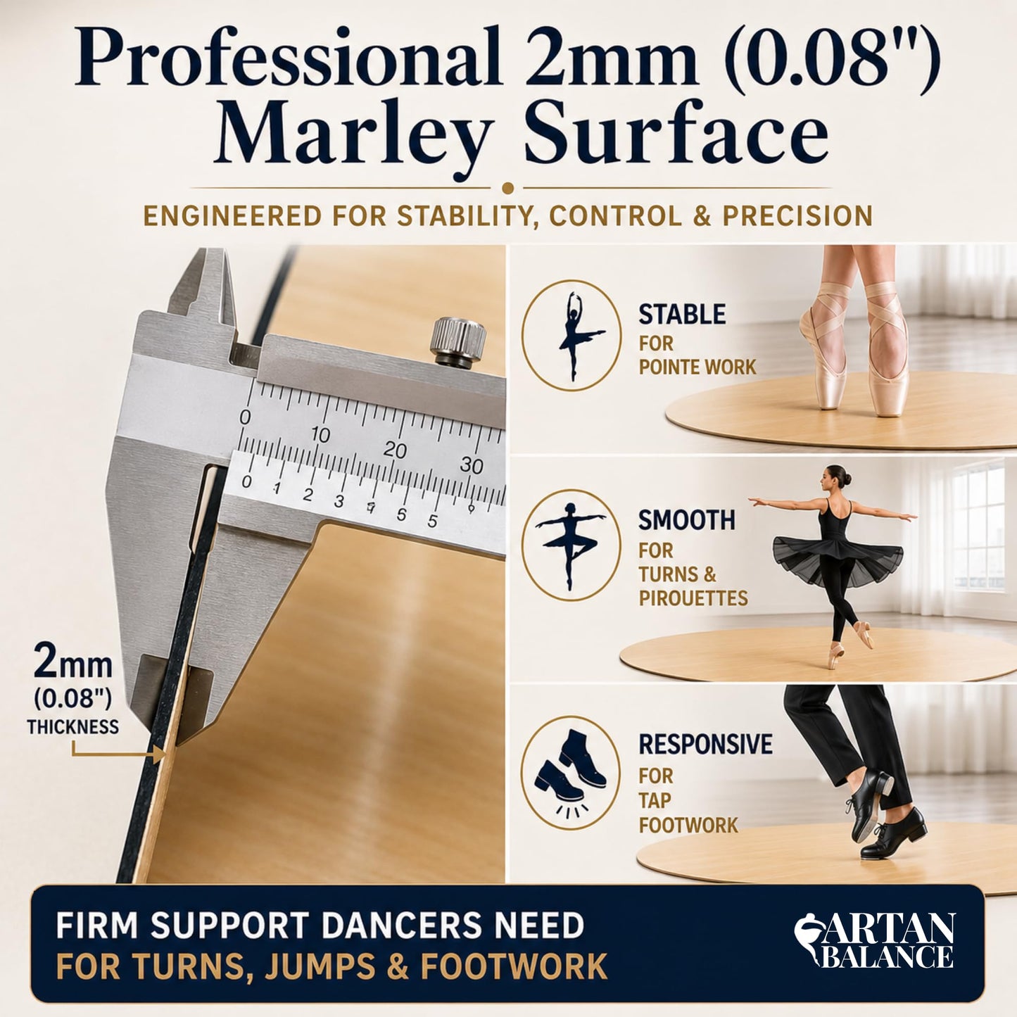 Marley Dance Floor 34" x 59" Oval - Portable Marley Dance Floor for Home & Studio, Professional 2mm Non-Slip Dance Practice Mat for Ballet, Tap, Jazz, Lyrical & Contemporary, Dance Competition Must-Have