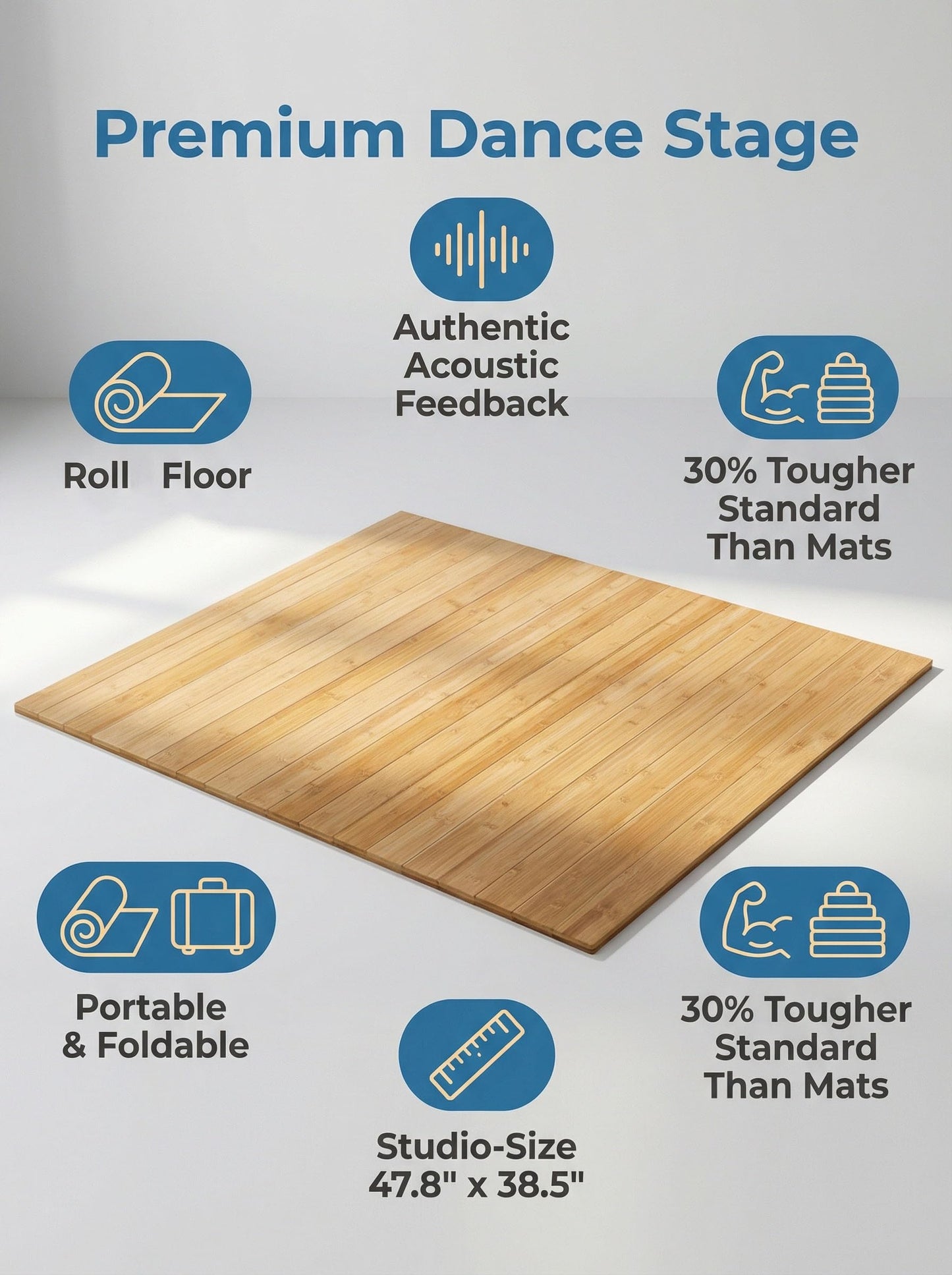 Glidemax Portable Bamboo Tap Dance Floor Mat - 48.2"x38.5" Large Reversible Practice Floor with Storage Bag, Non-Slip & Sound Enhanced for Home, Studio, Outdoor Use on Any Surface