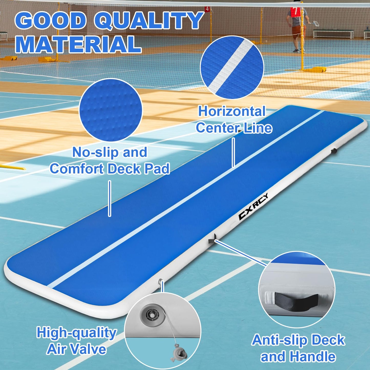Air Gymnastics Tumbling Mat, 20ft Inflatable Track Mat for Home/Outdoor Training, 4 inch Thick Gym Mat with Electric Pump forKids&Adults (20ft/6m)