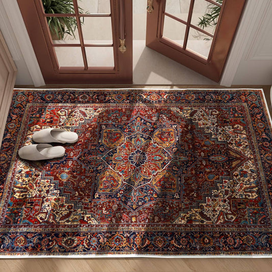 PESSEN Red 3x5 Washable Area Rug, Low Pile Indoor Rug for Entryway Kitchen Bedroom Laundry Room, Non Slip Rubber Backing, Pet & Kids Friendly, Stain & Fade Resistant