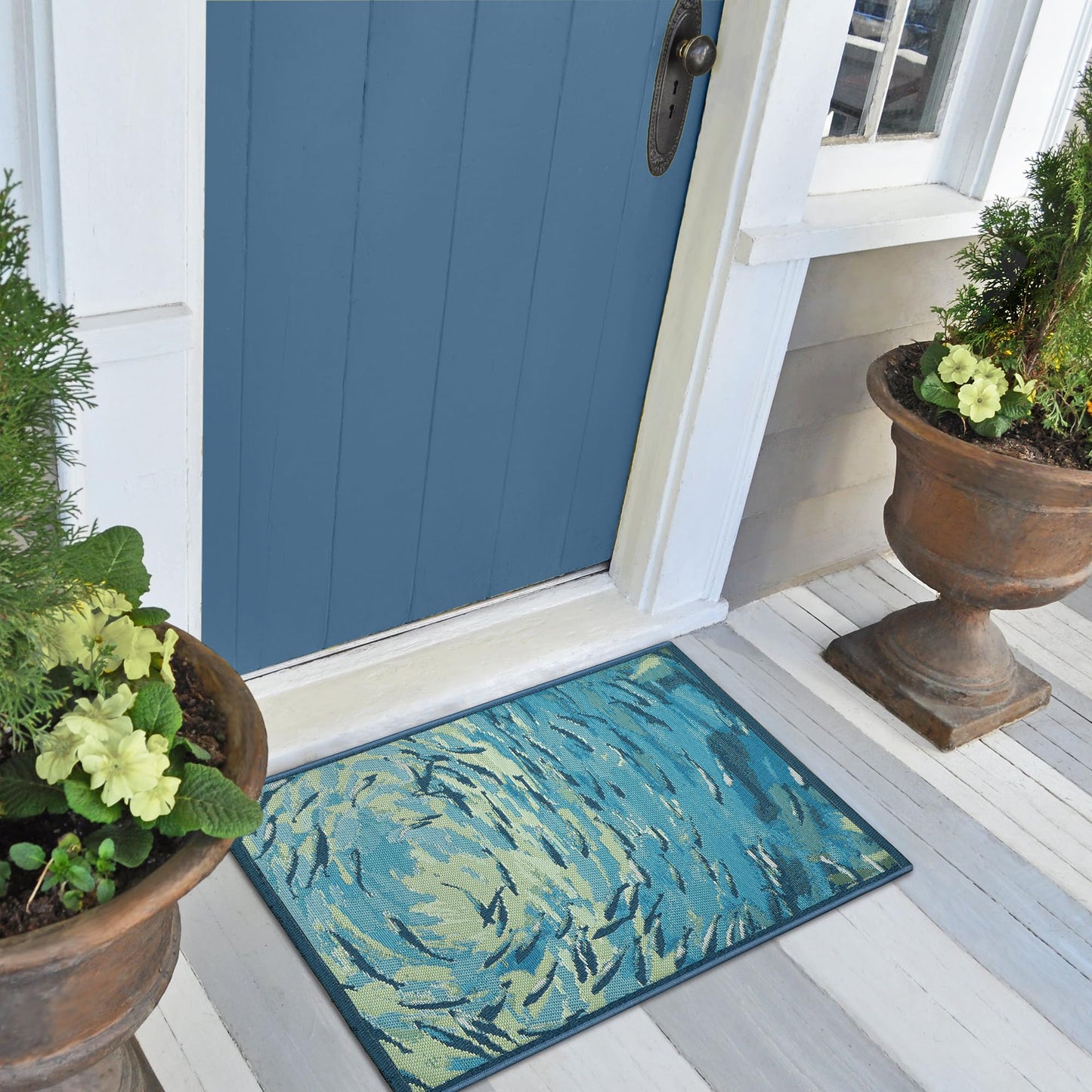 Liora Manne ESENCIA Indoor/Outdoor Power Loomed Latex Back Non Slip Mat - Transitional Graphic Coastal Fish Colorful (Fish to Go Blue Blue) (2' x 2'10")