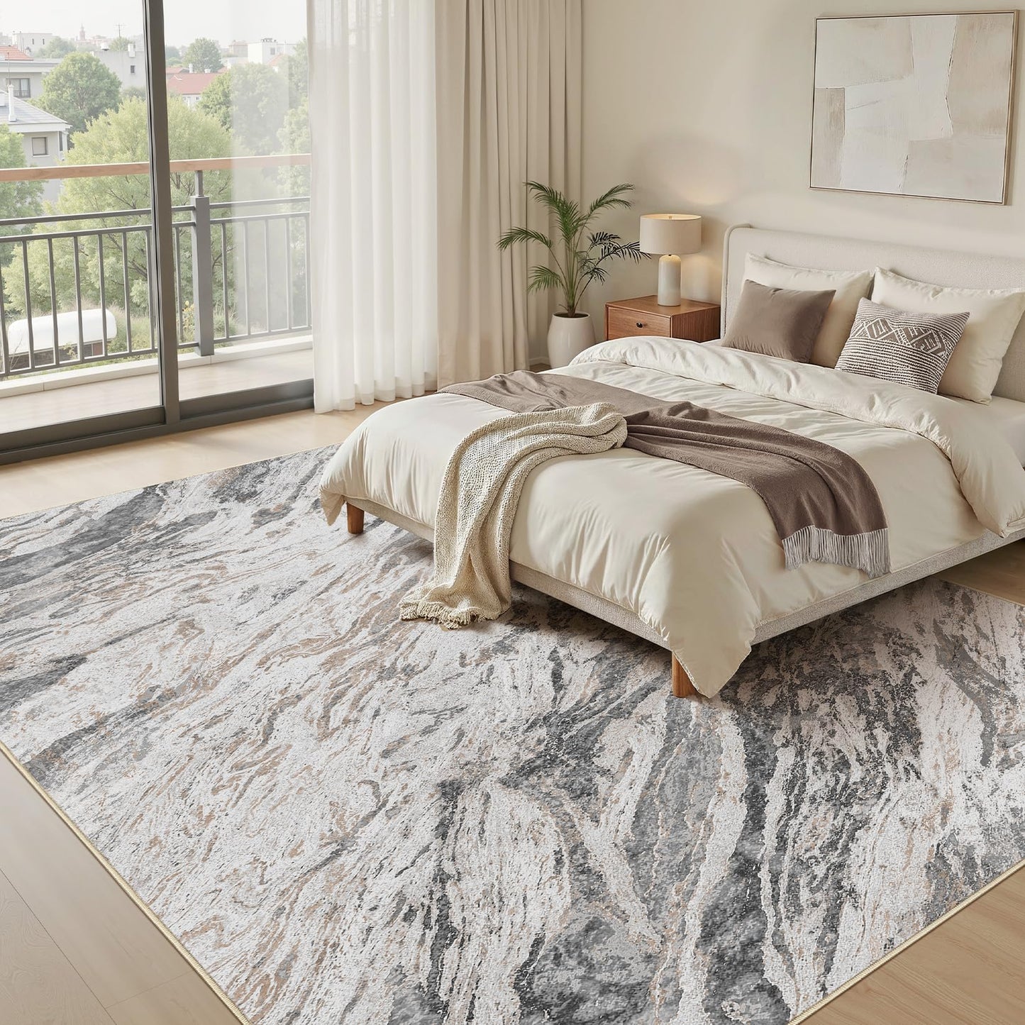 Micgeek Area Rugs for Living Room: 9X12 Abstract Washable Rug Modern Neutral Large Soft Stain Resistant Non-Slip for Bedroom Dining Room Indoor Home Office Carpet - Taupe