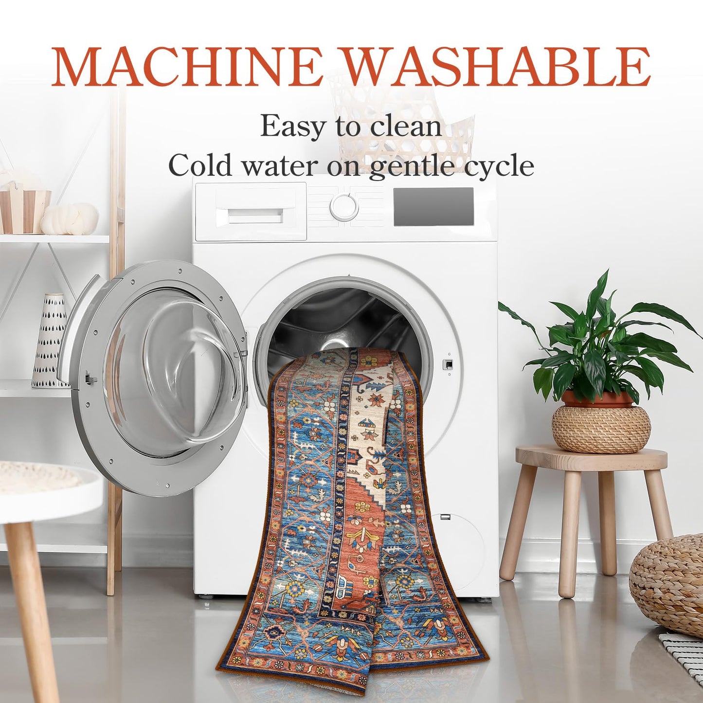 Lahome Boho Rugs for Living Room 4x6 Area Rug Machine Washable Bedroom Rugs Non-Slip Low-Pile Entryway Carpet Throw Oriental Distressed Kitchen Indoor Floor Carpet for Dining Room Bathroom Adelyn