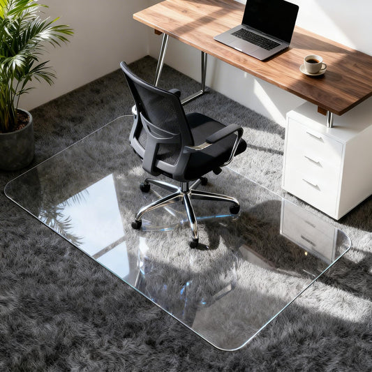 Vicwe Glass Chair Mat for Carpet,32"x54" Tempered Glass Office Chair Mat,1/5" Thick Glass Chair Mat with Rounded and Polished Edges,Smooth Glide for Carpet & Hardwood Floor Protection