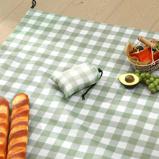 HunnmingRe Lightweight Green Gingham Pocket Picnic Blanket with Storage Bag 55 x 60inch Waterproof Cute Packable Sandproof Beach Mat Compact Washable Picnic Mat for Outdoor Hiking Camping Travel