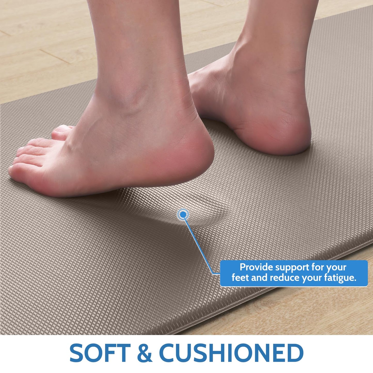StepLively Kitchen Mat, 2 PCS Kitchen Rugs, Cushioned Kitchen Mats for Floor, Anti Fatigue Kitchen Rug Set, Non-Skid Standing Mat for Kitchen, Office, Sink, 17.3"×30"+17.3"×47", Khaki