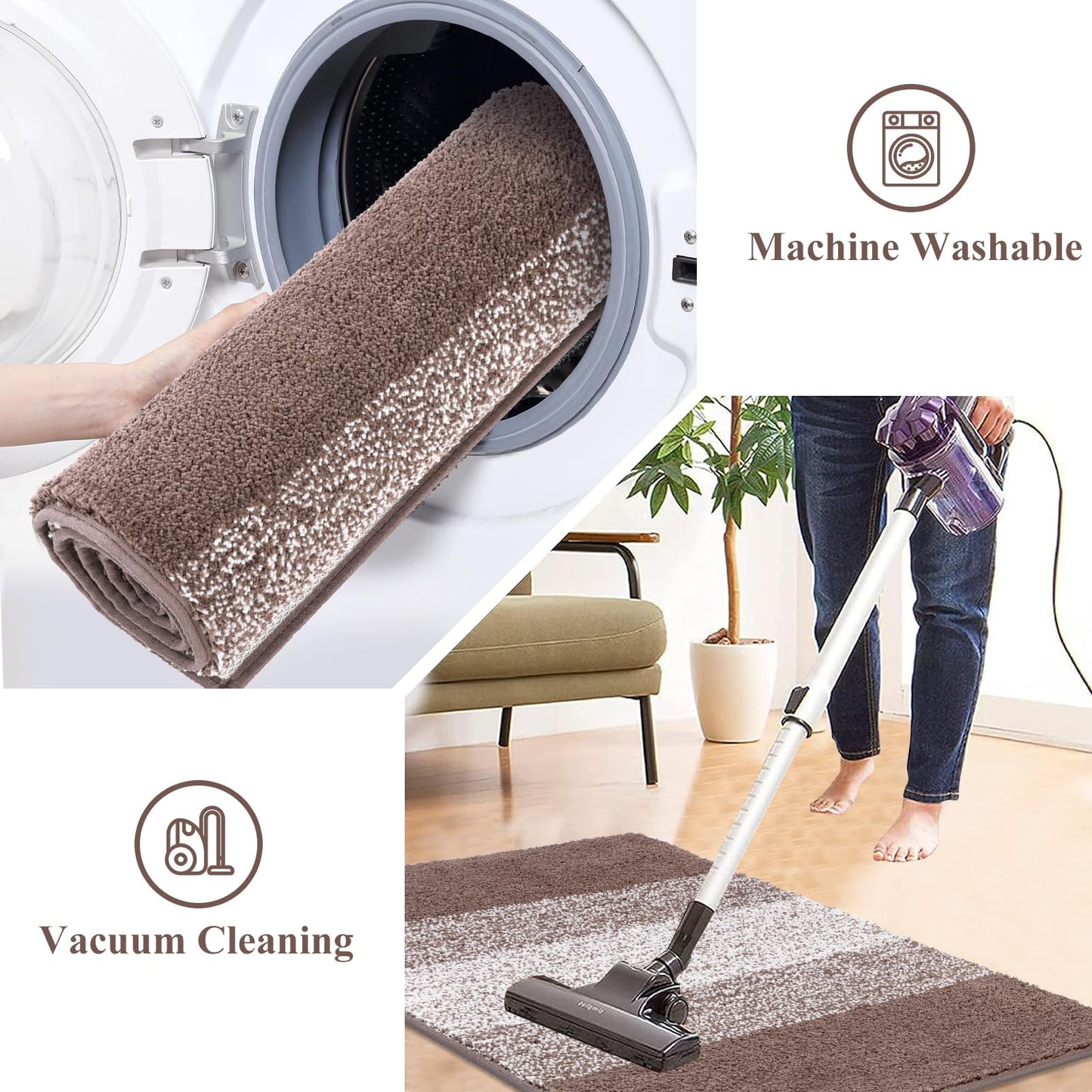 Vaukki Indoor Doormat Entryway Door Mat, Non Slip Absorbent Mud Trapper Mat Inside Floor Mat, Washable Door Carpet for Entryway (24''x71'', Coffee)