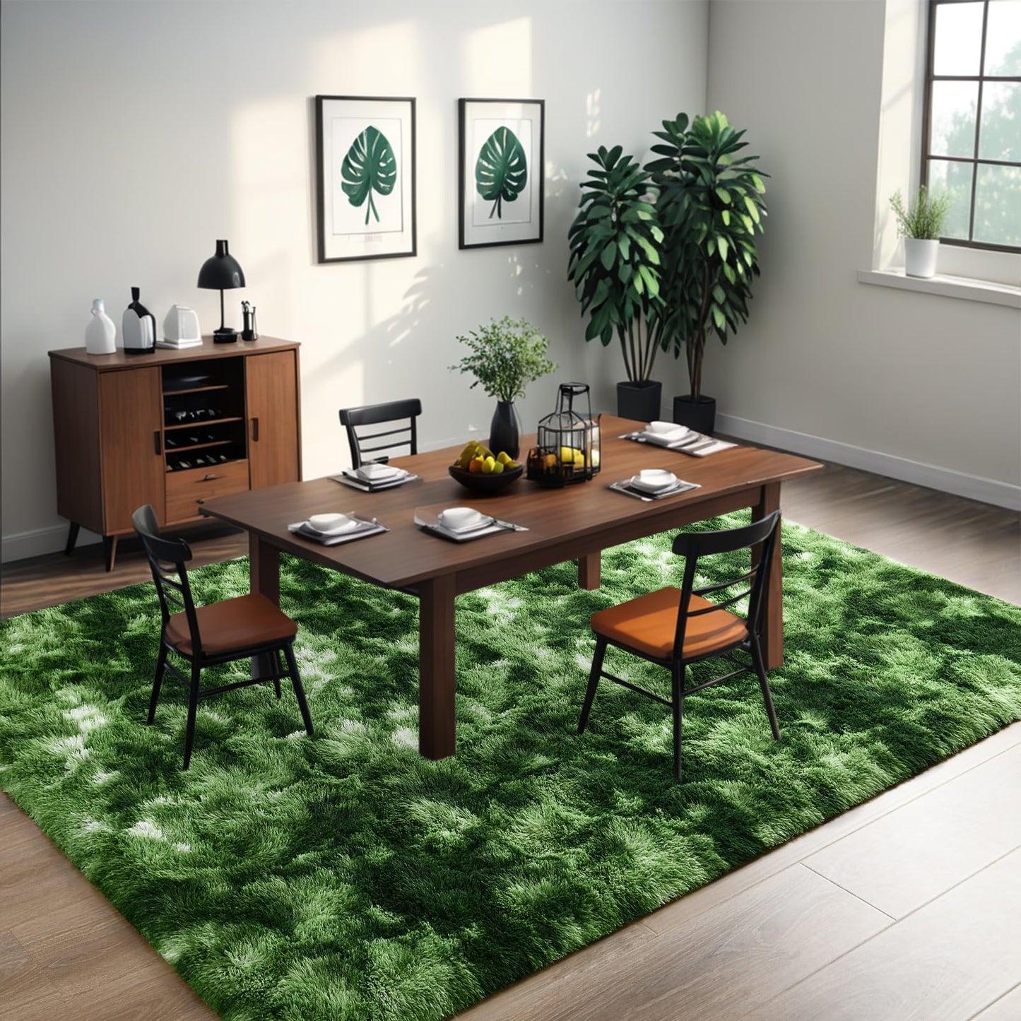 Larhom Nuttumico Fluffy Modern Area Rugs for Living Room Bedroom, 4x6 Feet Plush High Pile Dark Green Rug for Kids Girls Room Nursery Home Decor, Upgrade Non-Slip Girls Bedroom Soft Indoor Rug