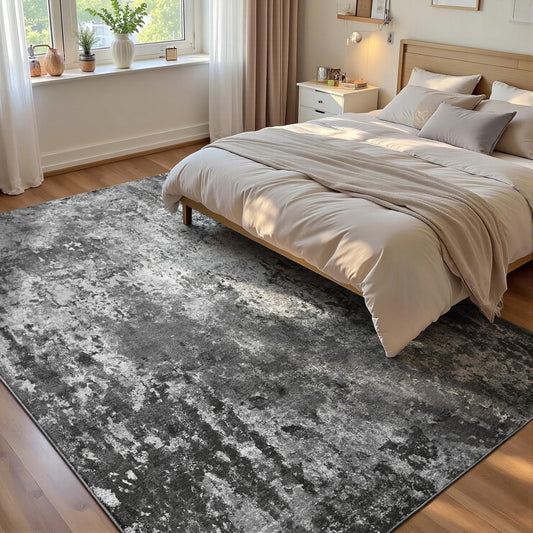 Ompaa Living Room Rug 5x7 Black Area Rug Machine Washable Boho Carpet Non Slip Abstract Vintage Indoor Large Rugs for Bedroom, Classroom, College Dorm, Farmhouse, Dining Room, Kids Playroom