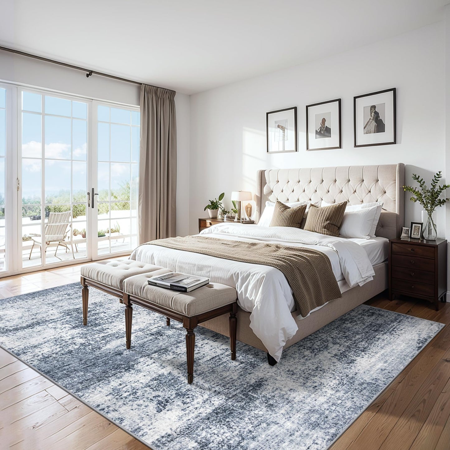 8x10 Area Rugs for Living Room - Washable Rug Modern Abstract Soft Large Neutral Non-Slip Carpet Indoor Floor Thin Carpets for Bedroom Dining Room Farmhouse Nursery Home Office Grey Blue