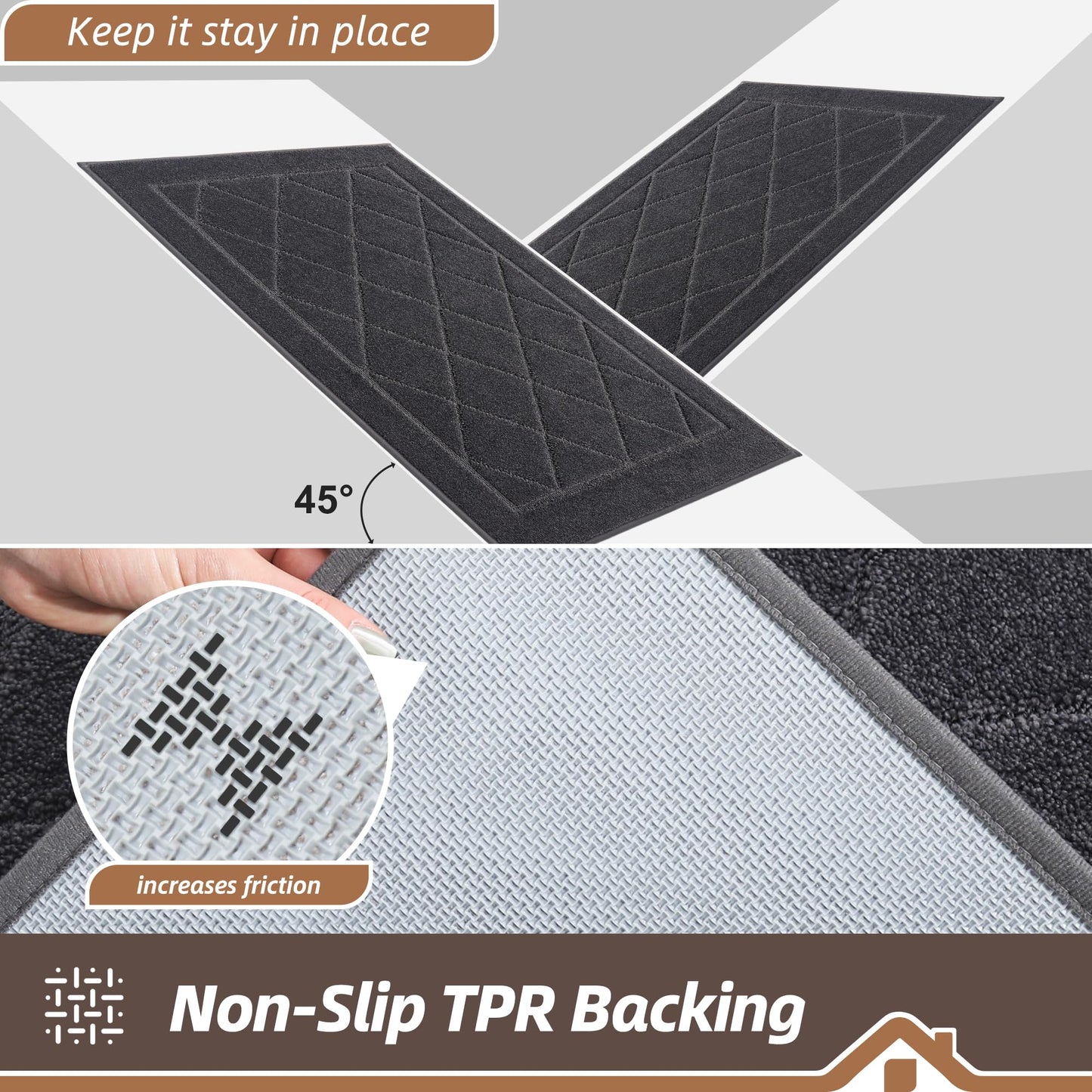 BEQHAUSE Dirt Trapper Door Mat 24" x 36", Doormat Non-Slip Entryway Rugs Washable, Dog Door Mat Stain Resistant and Absorbent Welcome Floor Mat for Front Back Door, Mud Wet Shoes & Paws, Dark Grey