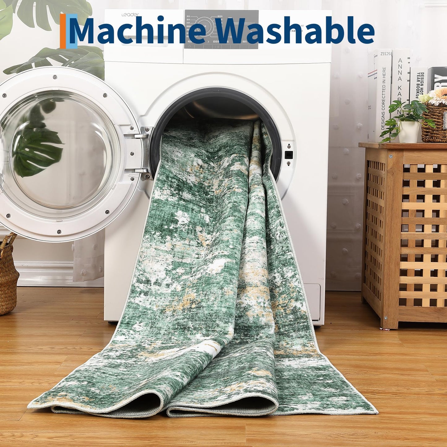 GarveeHome 5x7 Abstract Area Rugs for Living Room Machine Washable Soft Area Rugs for Bedroom Carpet Resistant Non-Slip Rug for Dining Room Farmhouse Nursery Green