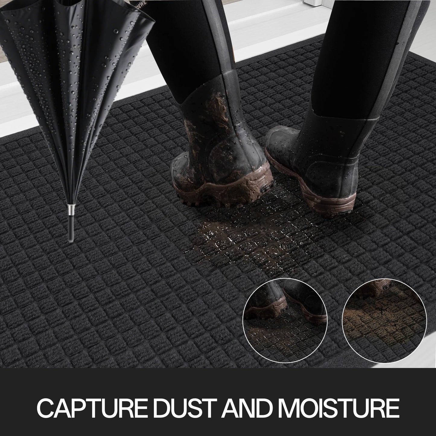 Cybstrax Front Door Mat Indoor Outdoor, 36"x60" Heavy Duty All-Weather Doormat, Non-Slip Waterproof Absorbent Commercial Floor Mat for Garage, Patio, High Traffic Areas
