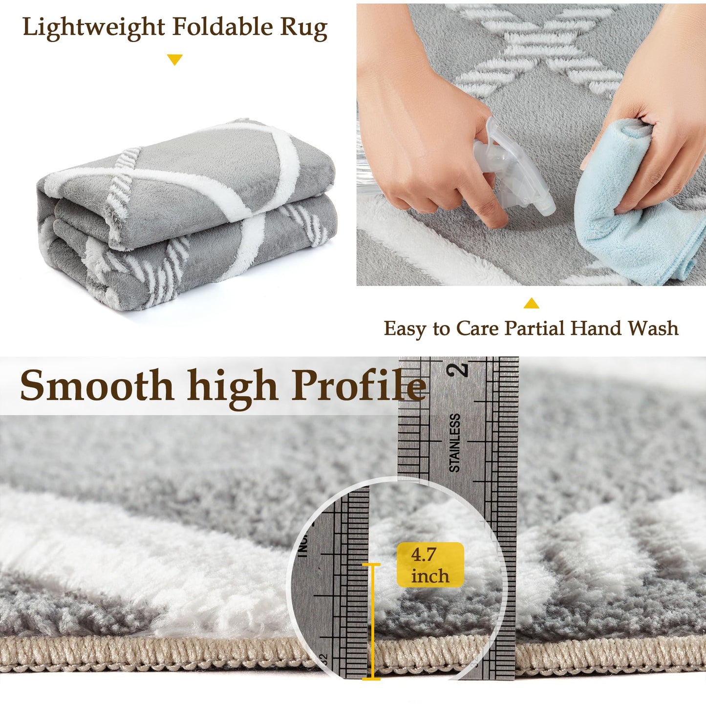 HUGEAR 5x7 Shag Area Rug Grey Modern Neutral Medium Plush Pile Super Soft Indoor Fuzzy Carpet Non Slip Non-Shedding Easy Care 0.5-inch Thick for High Traffic Areas in Living Room Bedroom Dining