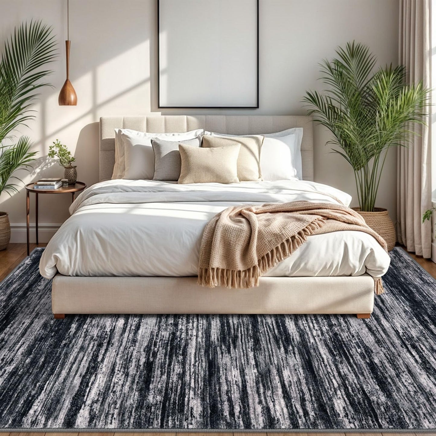 SIILOOM 8x10 Modern Abstract Area Rug for Bedroom, Black Large Super Soft Washable Rugs with Non-Slip, Non-Shedding Carpet for Living Room, Indoor Door Mat for Office Home Décor
