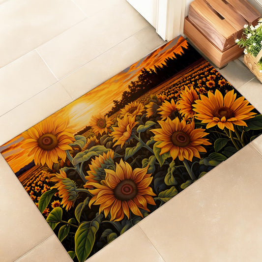 amepay Sunflower Field Indoor Door Mat, Stylish 17x29.5in Non-Woven Fabric Floor Doormat with Vibrant Sunset Floral Artwork,Flower Doormats, for Porch Insider,Bedroom,Living Room, Decor Rug Gifts