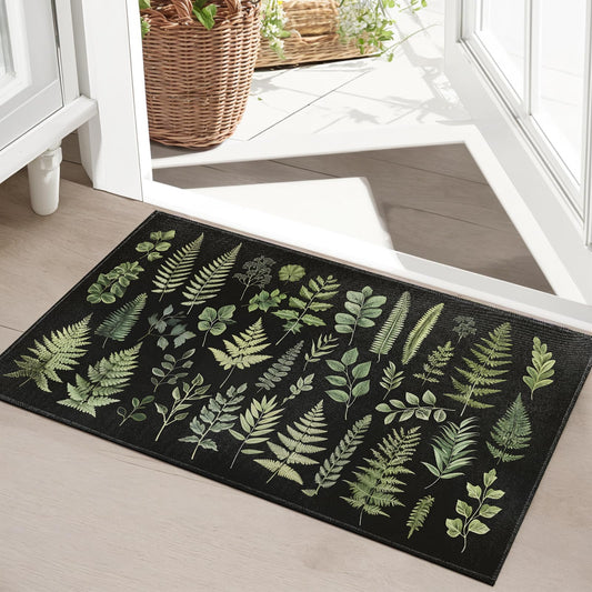 SOAYOH Botanical Fern Indoor Door Mat,Watercolor Greenery Leaf Entryway Area Rug Front Doormats,Nature 17x29.5 Inch Soft Non Woven Floor Matsfor Kitchen Living Room Bathroom Porch Gifts
