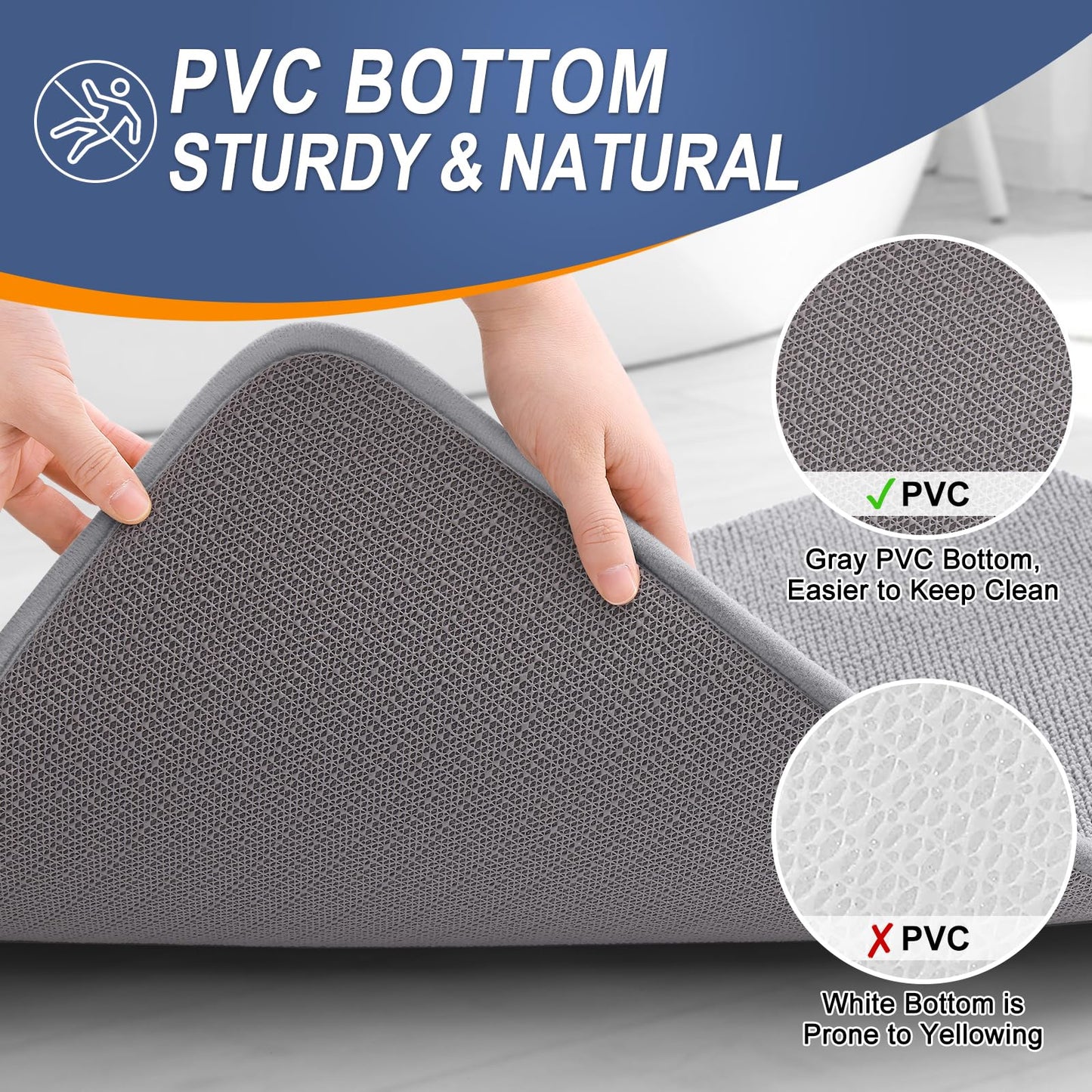 OLANLY Thick Memory Foam Bath Mat Rug 36x24, Extra Soft Absorbent Bathroom Rug, Quick Dry Bath Mats, Non-Slip, Machine Washable Carpet for Bathroom, Tub and Shower, Home Decor Accessories, Grey